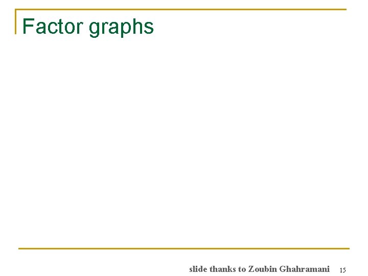 Factor graphs slide thanks to Zoubin Ghahramani 15 