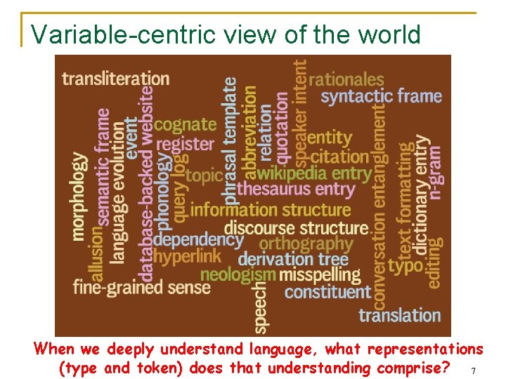 Variable-centric view of the world When we deeply understand language, what representations (type and