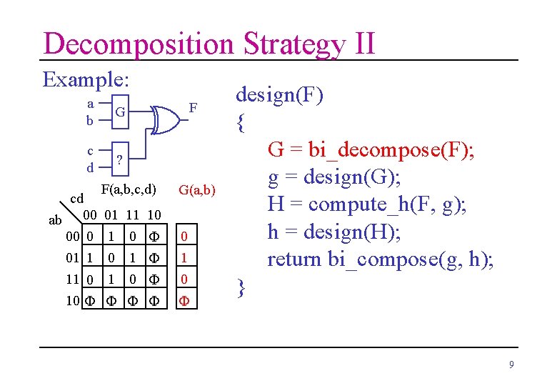 Decomposition Strategy II Example: a b G c d ? cd ab 00 00