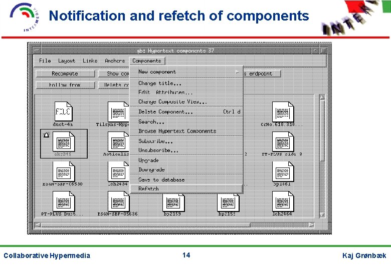 Notification and refetch of components Collaborative Hypermedia 14 Kaj Grønbæk 