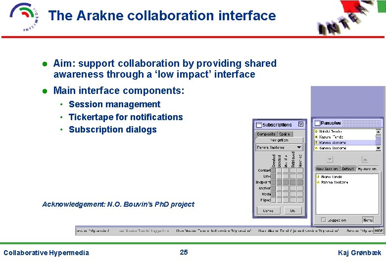 The Arakne collaboration interface Aim: support collaboration by providing shared awareness through a ‘low