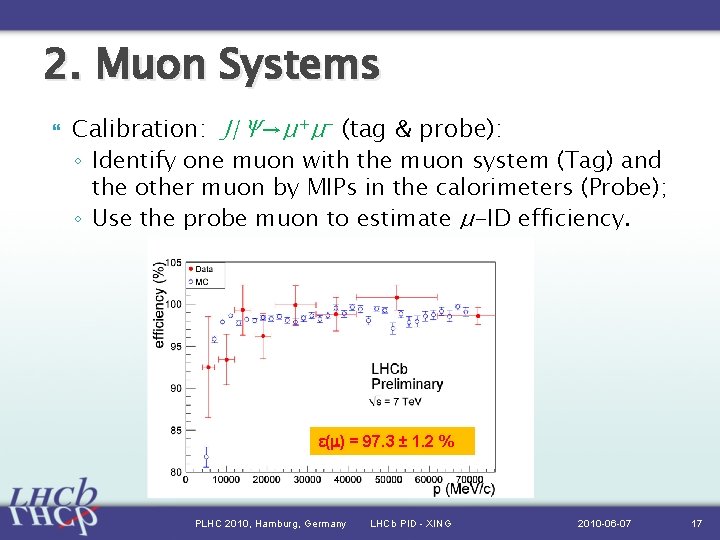 2. Muon Systems Calibration: J/Ψ→μ+μ- (tag & probe): ◦ Identify one muon with the