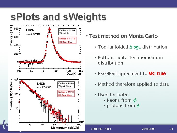 s. Plots and s. Weights • Test method on Monte Carlo • Top, unfolded