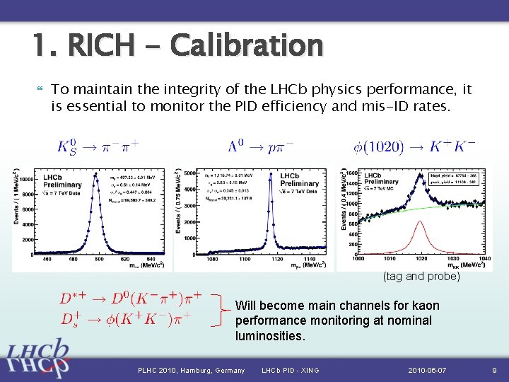 1. RICH - Calibration To maintain the integrity of the LHCb physics performance, it