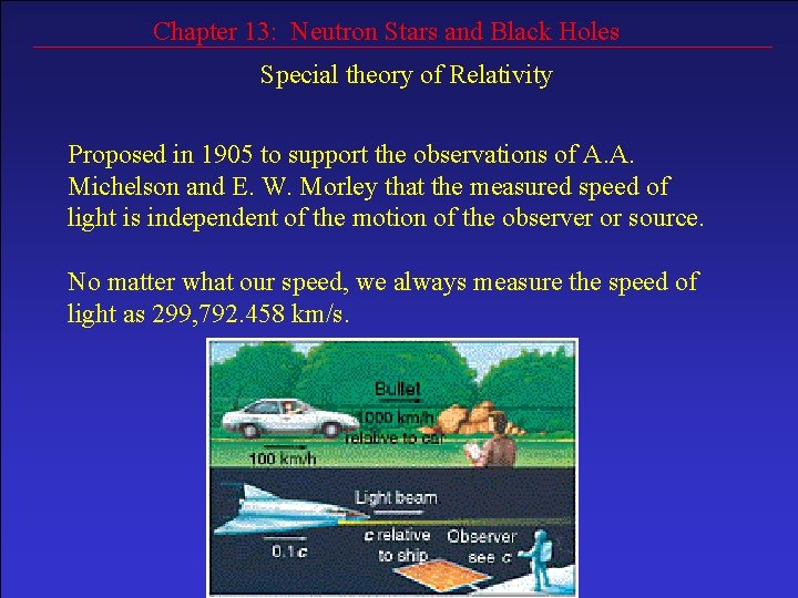 Chapter 13: Neutron Stars and Black Holes Special theory of Relativity Proposed in 1905