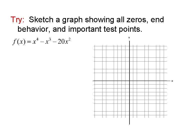 Try: Sketch a graph showing all zeros, end behavior, and important test points. 
