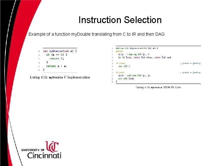 Instruction Selection Example of a function my. Double translating from C to IR and