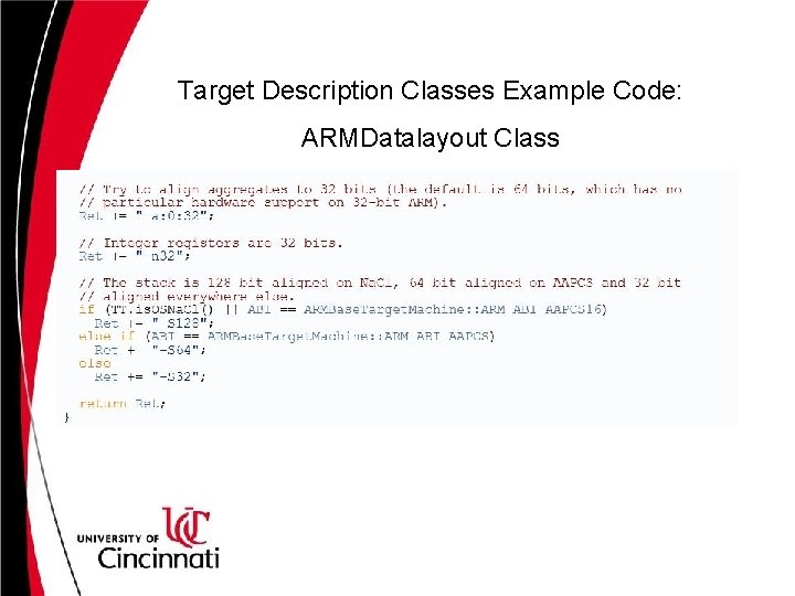 Target Description Classes Example Code: ARMDatalayout Class 