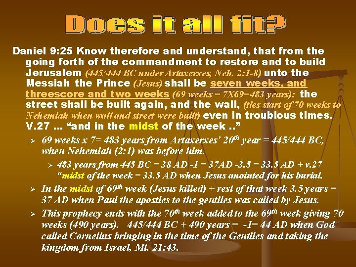 Daniel 9: 25 Know therefore and understand, that from the going forth of the