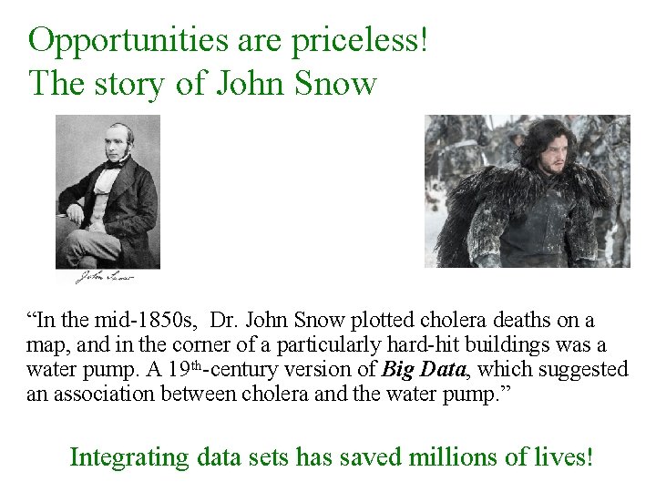 Opportunities are priceless! The story of John Snow “In the mid-1850 s, Dr. John