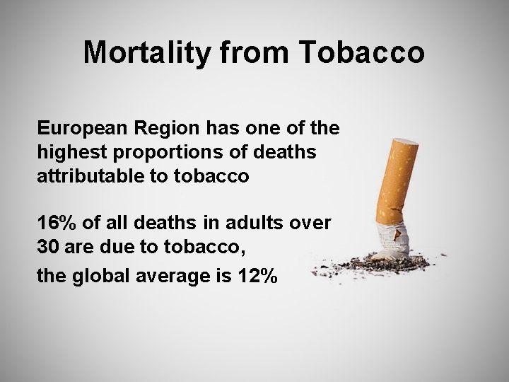 Mortality from Tobacco European Region has one of the highest proportions of deaths attributable