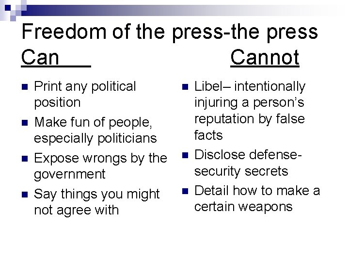 Freedom of the press-the press Cannot n n Print any political position Make fun
