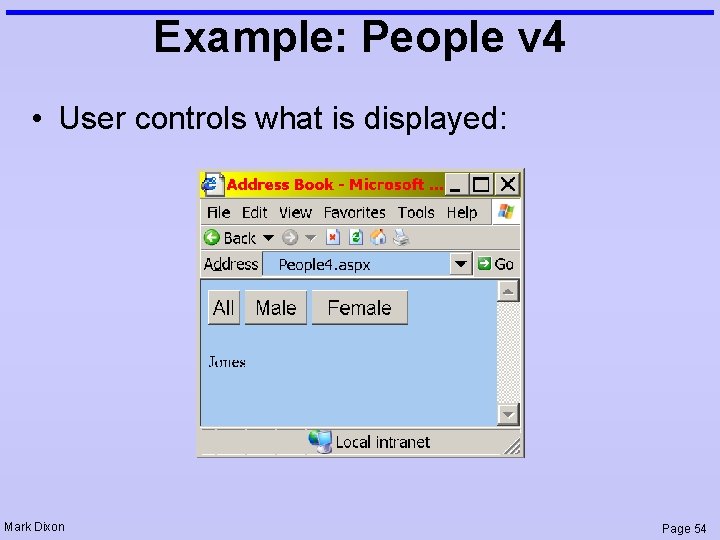 Example: People v 4 • User controls what is displayed: Mark Dixon Page 54
