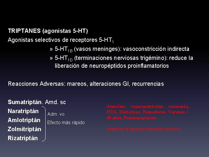 TRIPTANES (agonistas 5 -HT) Agonistas selectivos de receptores 5 -HT 1 » 5 -HT