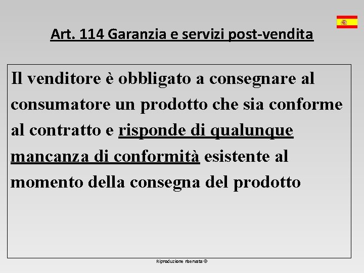 Art. 114 Garanzia e servizi post-vendita Il venditore è obbligato a consegnare al consumatore