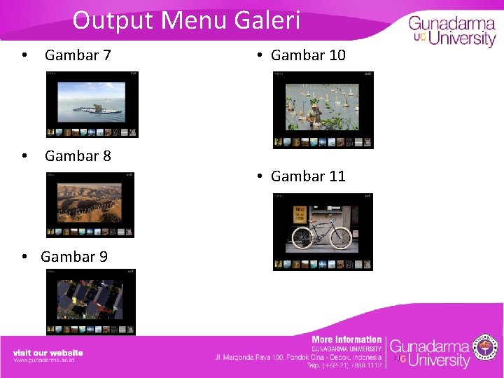 Output Menu Galeri • Gambar 7 • Gambar 8 • Gambar 9 • Gambar