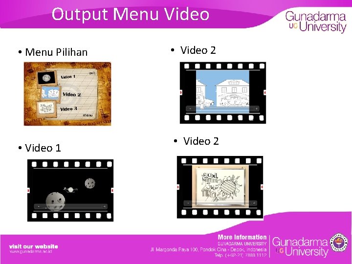 Output Menu Video • Menu Pilihan • Video 1 • Video 2 