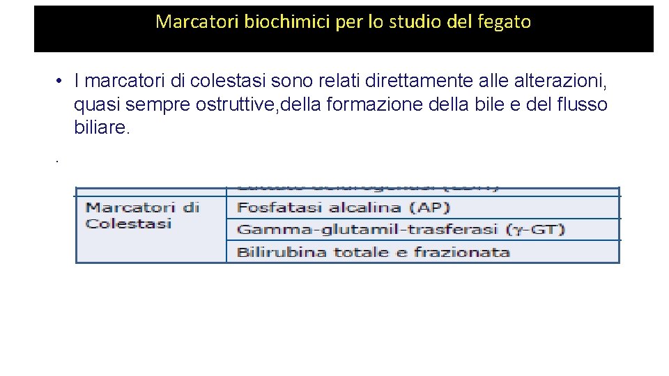 Marcatori biochimici per lo studio del fegato • I marcatori di colestasi sono relati