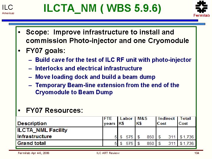 ILCTA_NM ( WBS 5. 9. 6) ILC Americas • Scope: Improve infrastructure to install