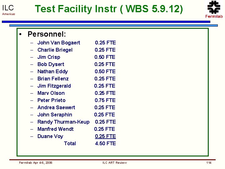 Test Facility Instr ( WBS 5. 9. 12) ILC Americas • Personnel: – –