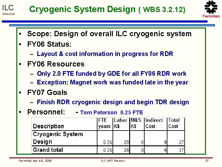 ILC Americas Cryogenic System Design ( WBS 3. 2. 12) • Scope: Design of