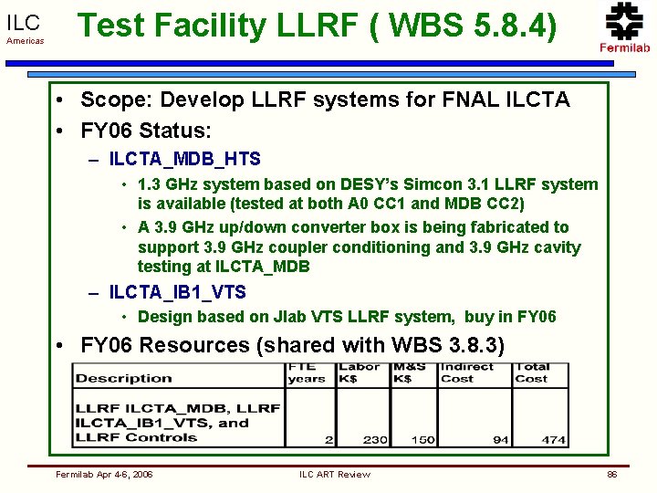 ILC Americas Test Facility LLRF ( WBS 5. 8. 4) • Scope: Develop LLRF