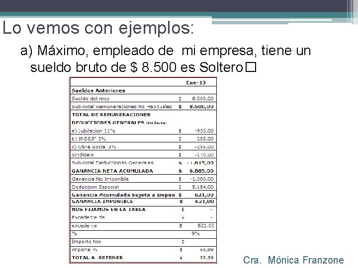 Lo vemos con ejemplos: a) Máximo, empleado de mi empresa, tiene un sueldo bruto