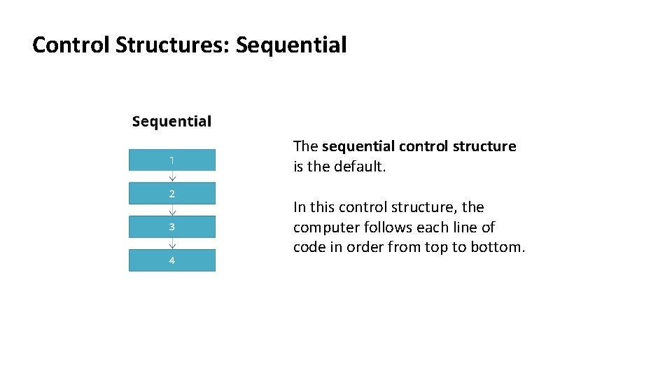 Control Structures: Sequential The sequential control structure is the default. In this control structure, Control Structures: Sequential The sequential control structure is the default. In this control structure,