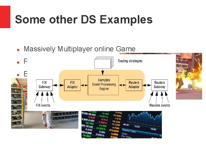 Some other DS Examples Massively Multiplayer online Game Financial trading Bitcoin 