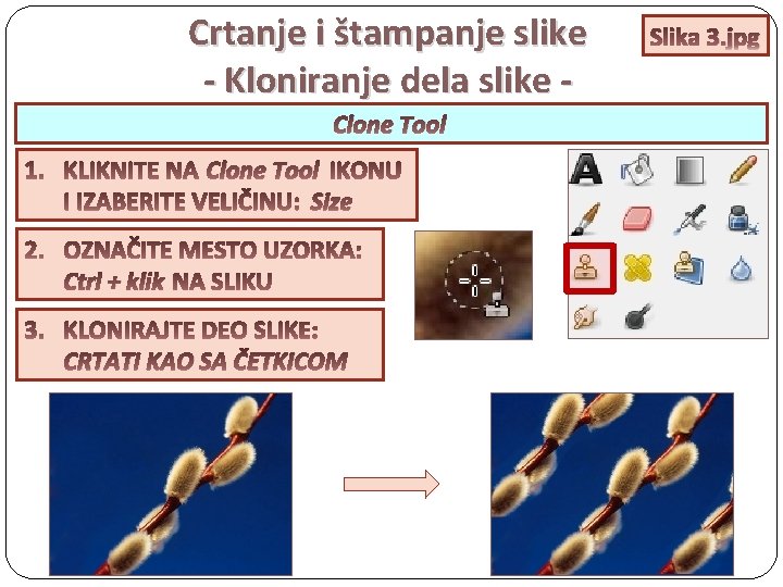 Crtanje i štampanje slike - Kloniranje dela slike Clone Tool Size Ctrl + klik