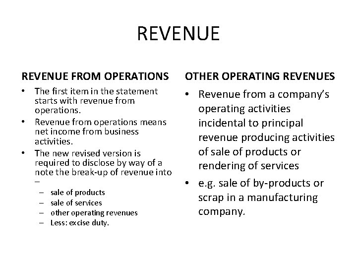 REVENUE FROM OPERATIONS OTHER OPERATING REVENUES • The first item in the statement starts