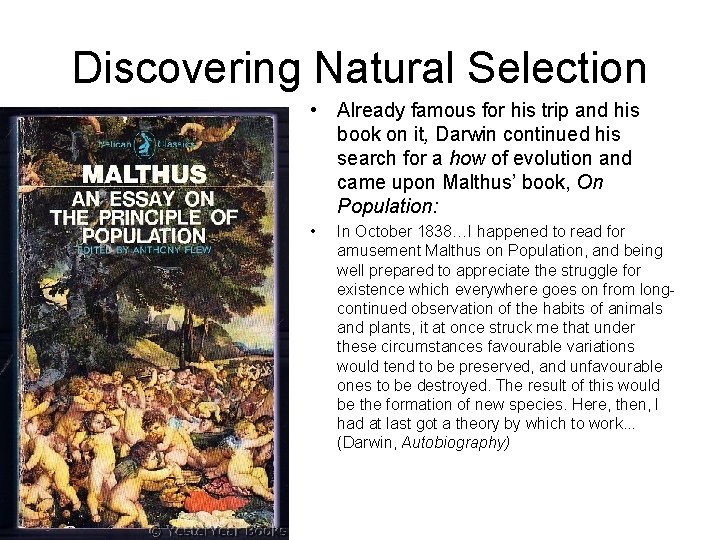 Discovering Natural Selection • Already famous for his trip and his book on it,