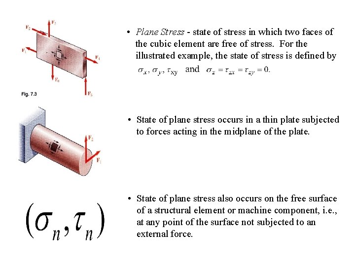  • Plane Stress - state of stress in which two faces of the
