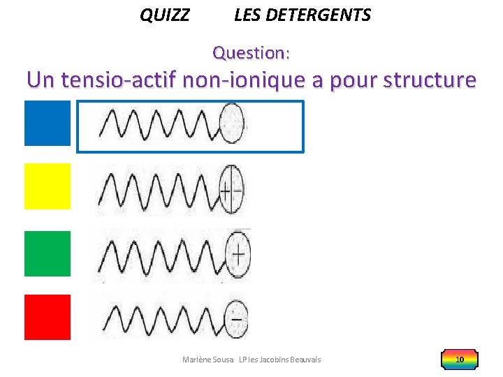 QUIZZ LES DETERGENTS Question: Un tensio-actif non-ionique a pour structure Marlène Sousa LP les