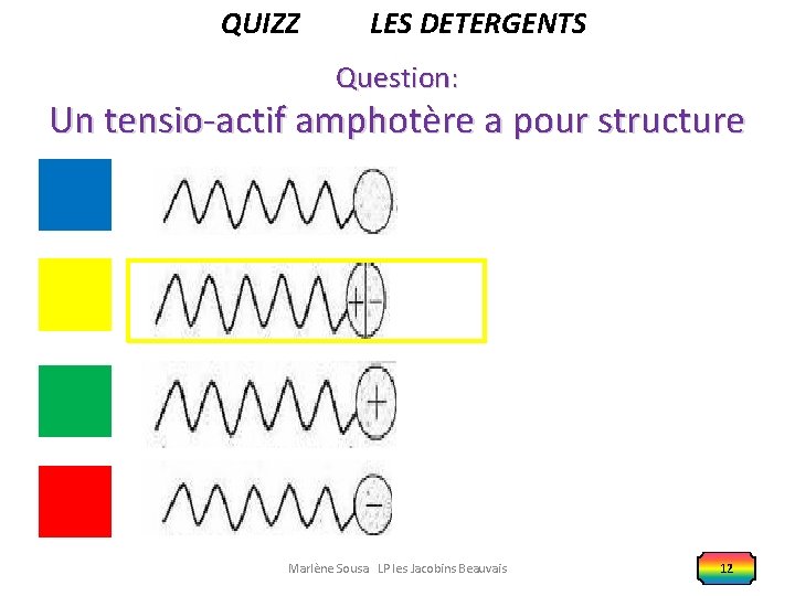 QUIZZ LES DETERGENTS Question: Un tensio-actif amphotère a pour structure Marlène Sousa LP les