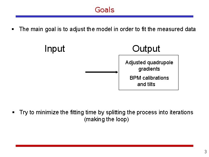 Goals The main goal is to adjust the model in order to fit the