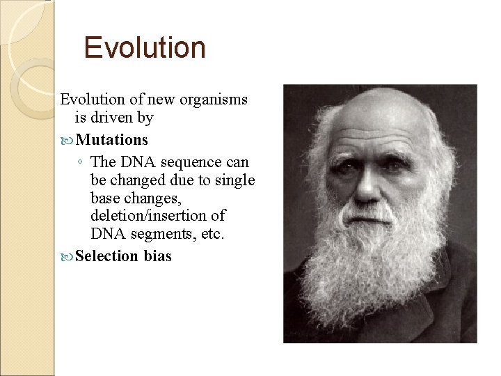 Evolution of new organisms is driven by Mutations ◦ The DNA sequence can be