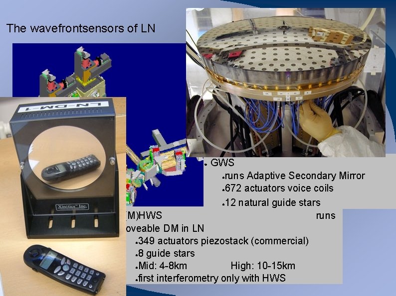 The wavefrontsensors of LN ● (M)HWS moveable DM in LN ● 349 actuators piezostack