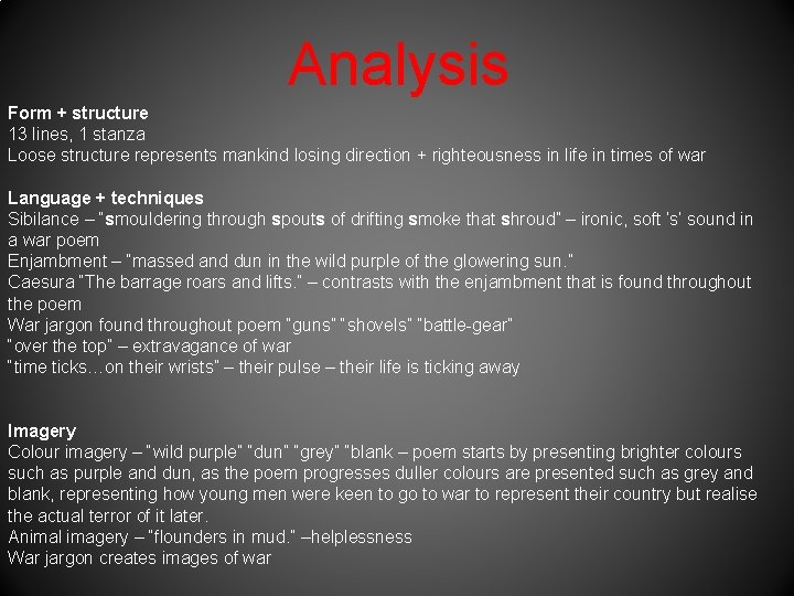 Analysis Form + structure 13 lines, 1 stanza Loose structure represents mankind losing direction Analysis Form + structure 13 lines, 1 stanza Loose structure represents mankind losing direction