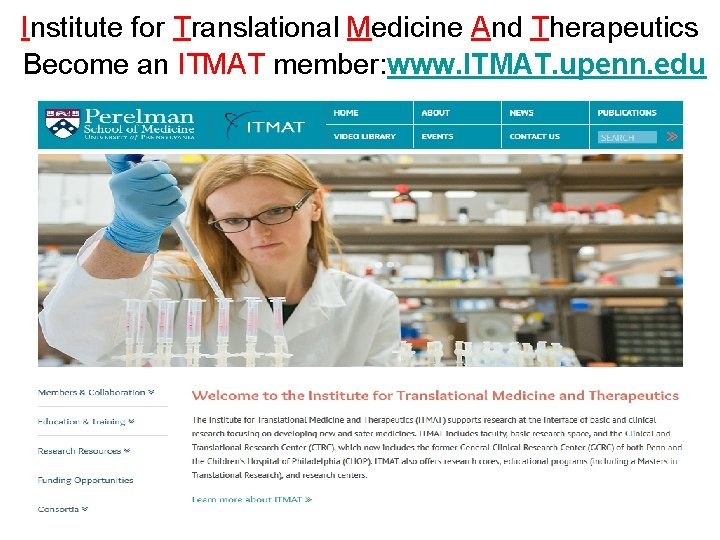 Institute for Translational Medicine And Therapeutics Become an ITMAT member: www. ITMAT. upenn. edu