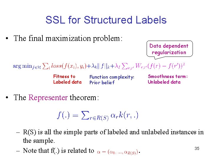 SSL for Structured Labels • The final maximization problem: Fitness to Labeled data Function