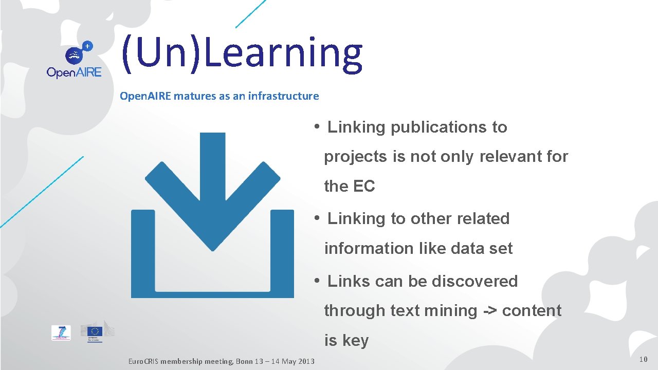 (Un)Learning Open. AIRE matures as an infrastructure • Linking publications to projects is not