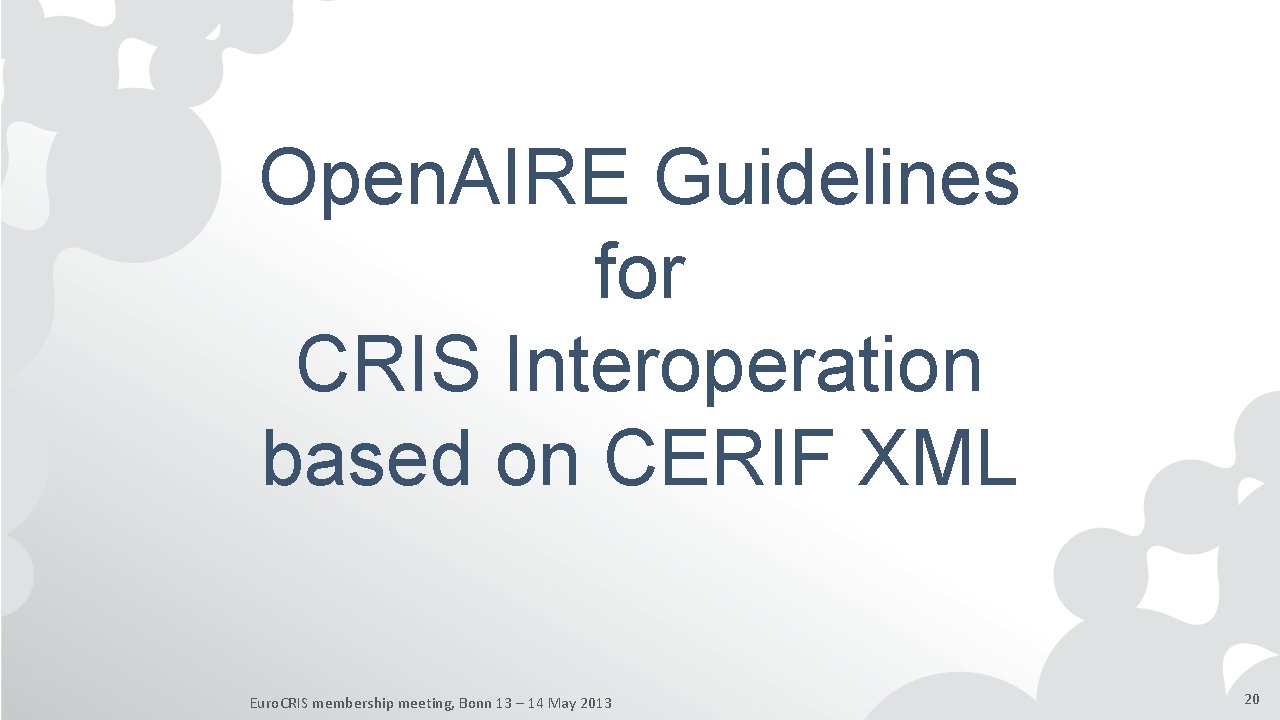 Open. AIRE Guidelines for CRIS Interoperation based on CERIF XML Euro. CRIS membership meeting,