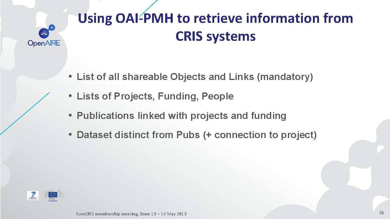 Using OAI-PMH to retrieve information from CRIS systems • List of all shareable Objects