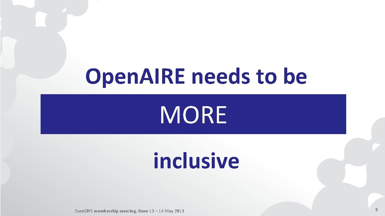 Open. AIRE needs to be MORE inclusive Euro. CRIS membership meeting, Bonn 13 –