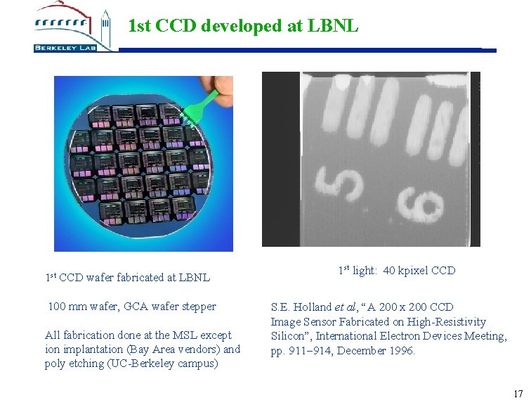 1 st CCD developed at LBNL 1 st CCD wafer fabricated at LBNL 100