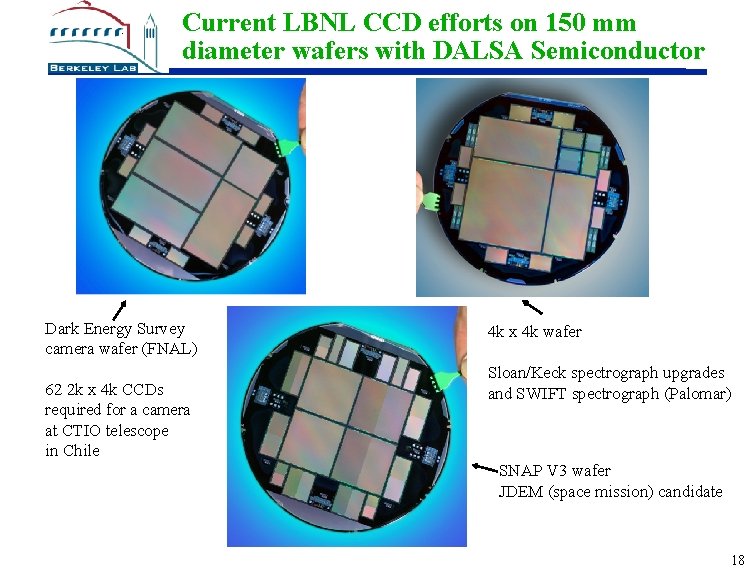 Current LBNL CCD efforts on 150 mm diameter wafers with DALSA Semiconductor Dark Energy