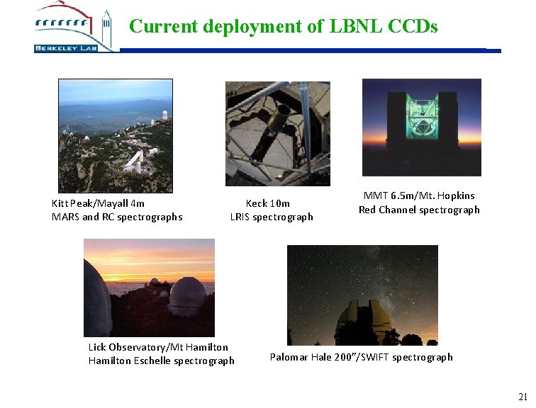 Current deployment of LBNL CCDs Kitt Peak/Mayall 4 m MARS and RC spectrographs Keck
