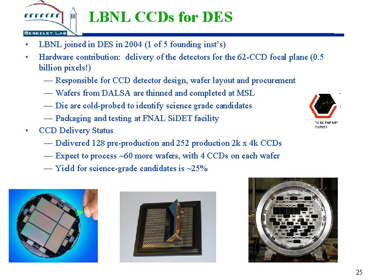 LBNL CCDs for DES • • • LBNL joined in DES in 2004 (1