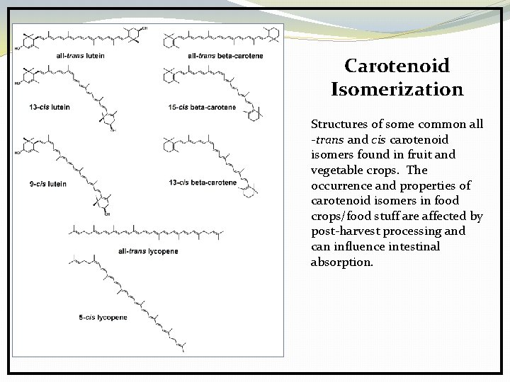 Carotenoid Isomerization Structures of some common all -trans and cis carotenoid isomers found in